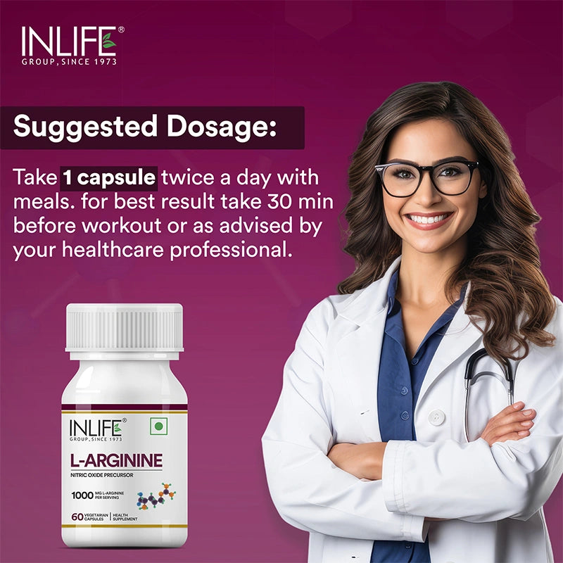 Inlife L-Arginine Supplement, 1000mg, Veg. Capsules
