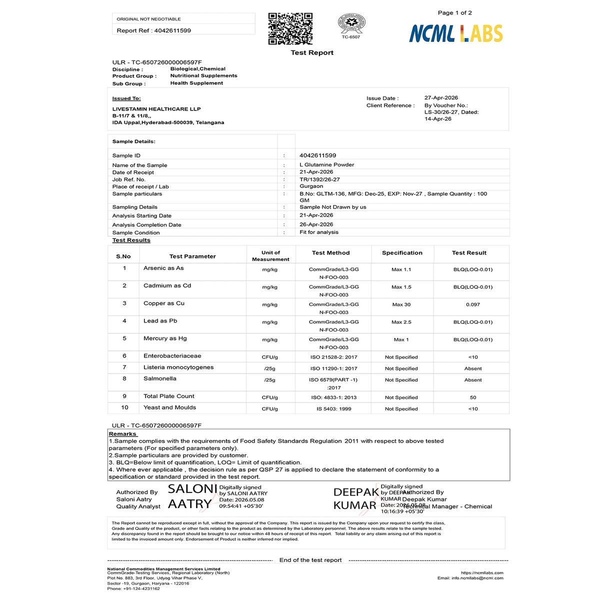 Inlife Micronized L-Glutamine Powder Supplement
