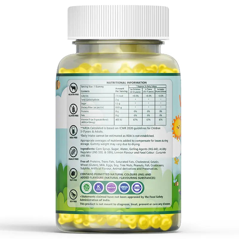 Inlife Vitamin D Supplement |400 IU| 30 Lemon Flavored Gummies