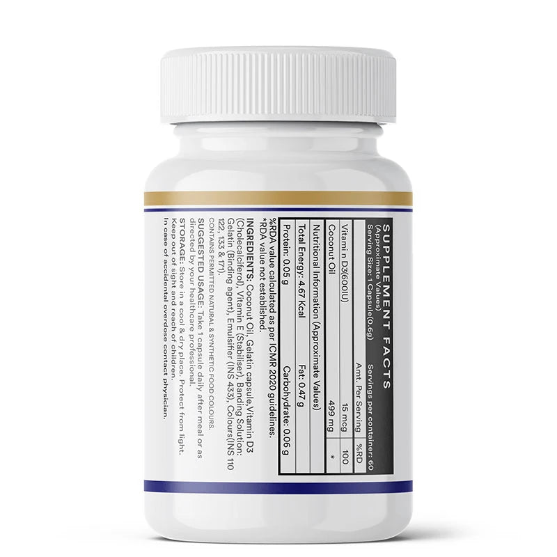 Inlife Vitamin D3 600 IU Cholecalciferol Supplement | 60 Capsules