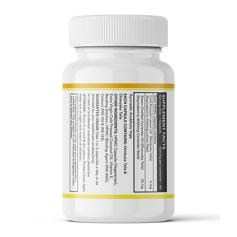 Inlife Natural Lemon & Coriander oil | Liquid Filled Veg Capsules