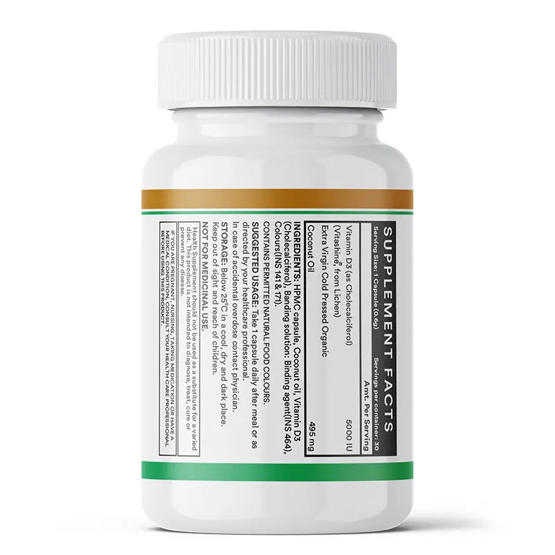 Inlife Plant Based Vitamin D3 from Lichen, 5000 IU - 30 Vegetarian Capsules