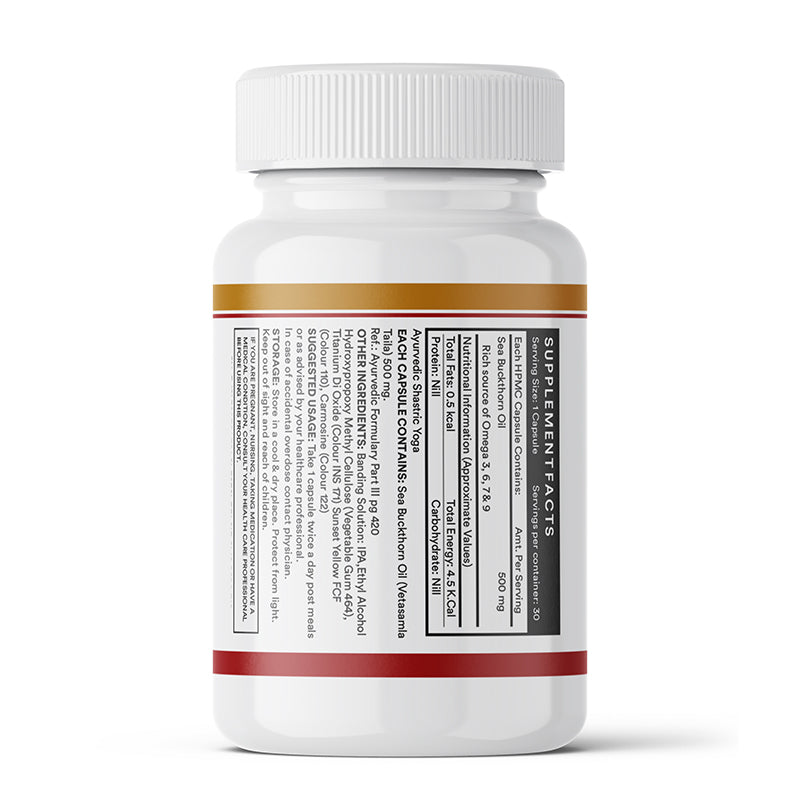 Inlife Sea Buckthorn Oil Omega 3 6 7 9 Fatty Acids Supplement, 500mg, Veg. Capsules