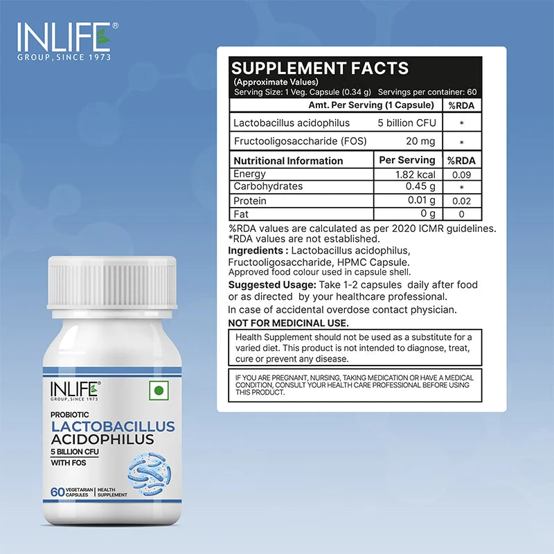 Inlife Lactobacillus Acidophilus Supplement, Veg. Capsules