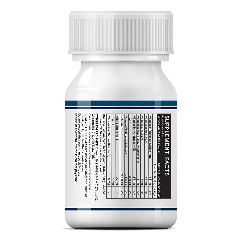 INLIFE B-Complex Supplement | 8 Essential B-Vitamins with Alpha Lipoic Acid, Inositol & Choline | Vegetarian Capsules