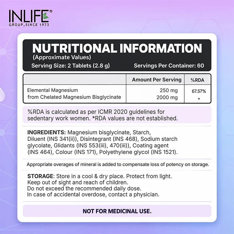 Inlife Chelated Magnesium Bisglycinate Forte 2000 mg Tablets