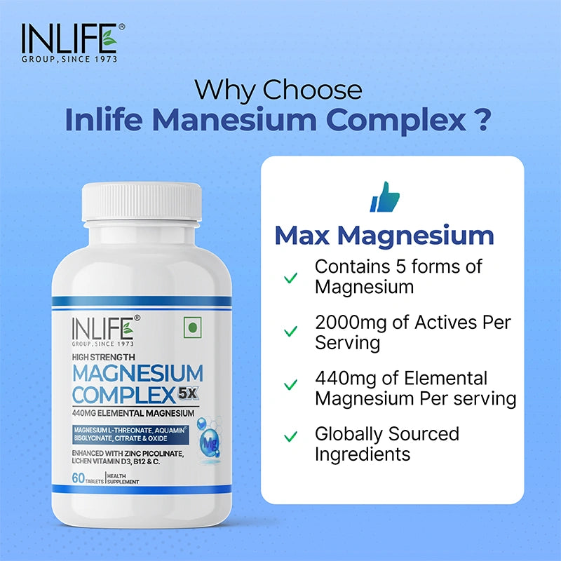 Inlife Magnesium 5X Complex, 440 mg (Elemental Mg) Tablets