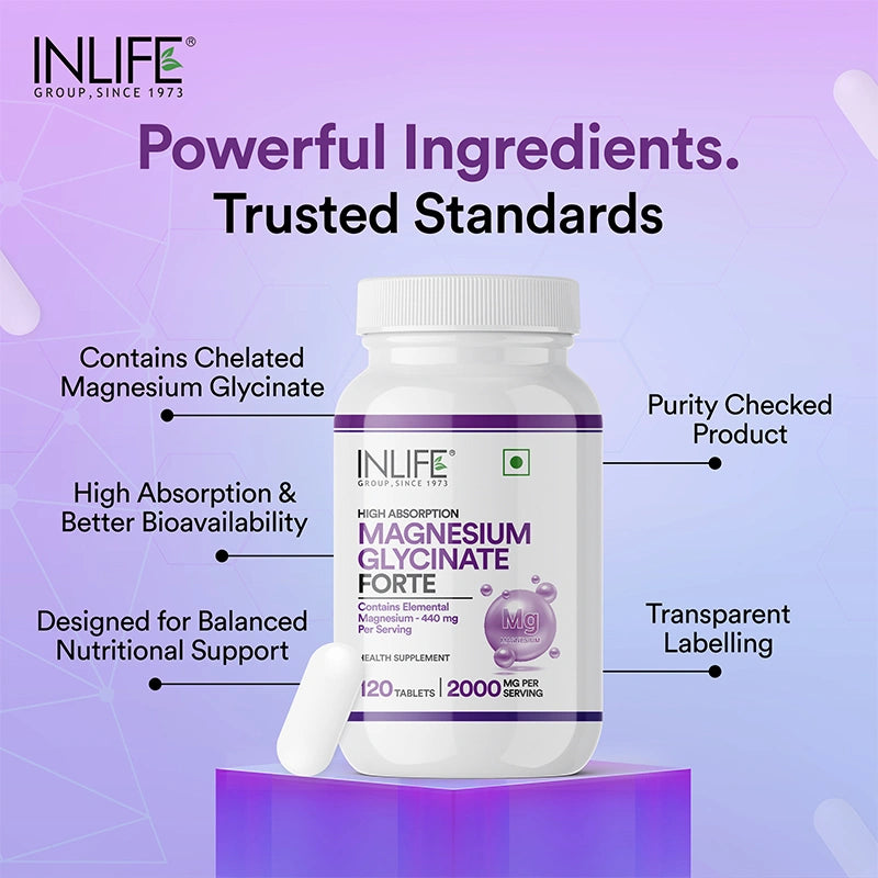 Inlife Magnesium Glycinate Forte 440 mg (Elemental Mg.) Tablets.