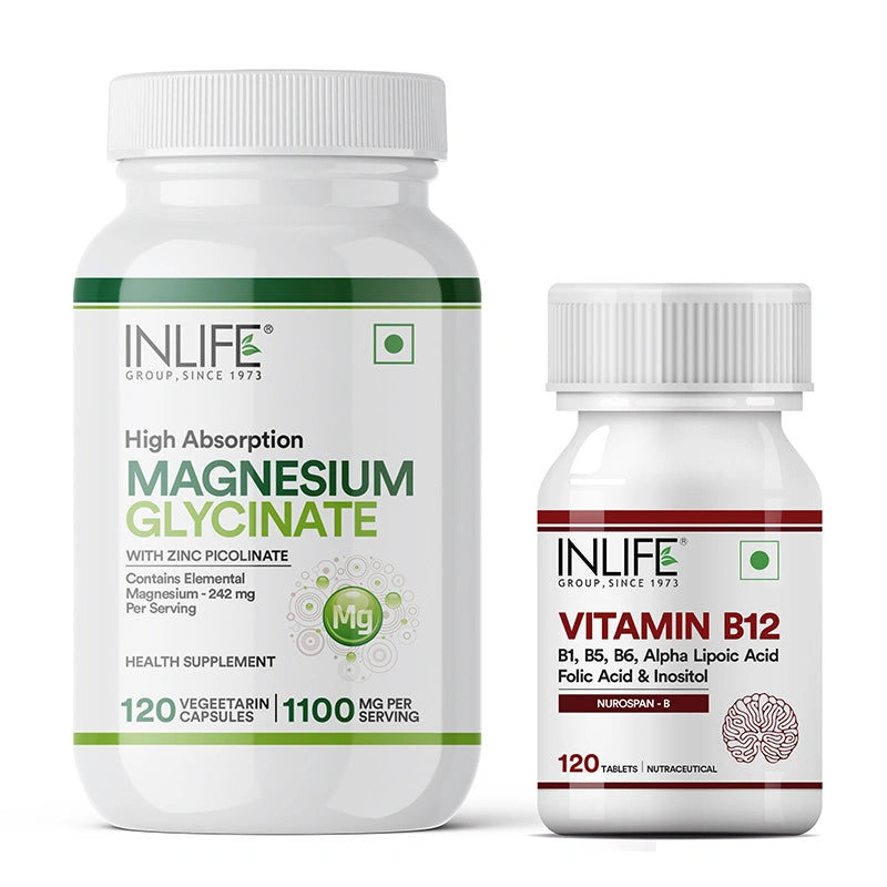 Inlife Vitamin B12 with Alpha Lipoic Acid, Folic Acid & B-Complex + Magnesium Glycinate with Zinc, Veg. Combo Pack