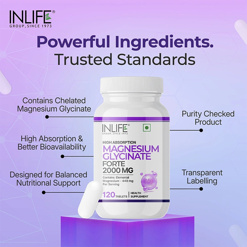 Inlife Magnesium Glycinate Forte 440 mg (Elemental Mg.) Tablets.