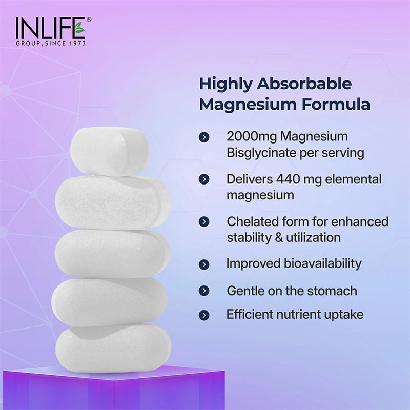 Inlife Magnesium Glycinate Forte 440 mg (Elemental Mg.) Tablets.