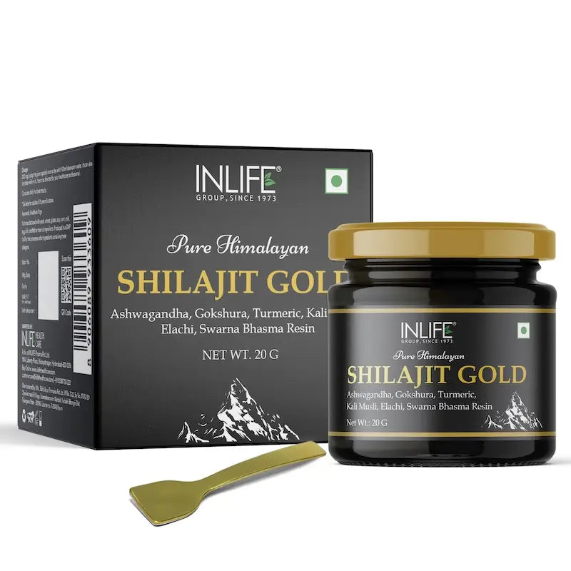 Inlife Shilajit Gold Resin with Ashwagandha, Tribulus, Turmeric, Kali Musli | 20g