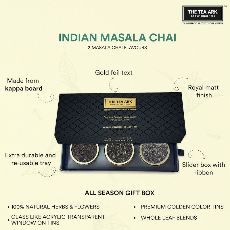 The Tea Ark Privilege Indian Masala Chai Gift Box with 3 Different Types of Assorted Tea Flavours