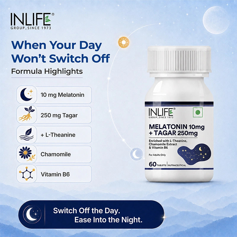Inlife Melatonin (10mg) with Tagar (250mg), Veg. Tablets