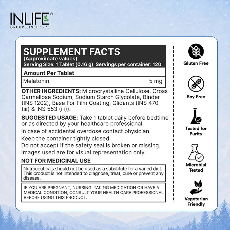 Inlife Melatonin 5mg Tablets Supplement, Veg.Tablets