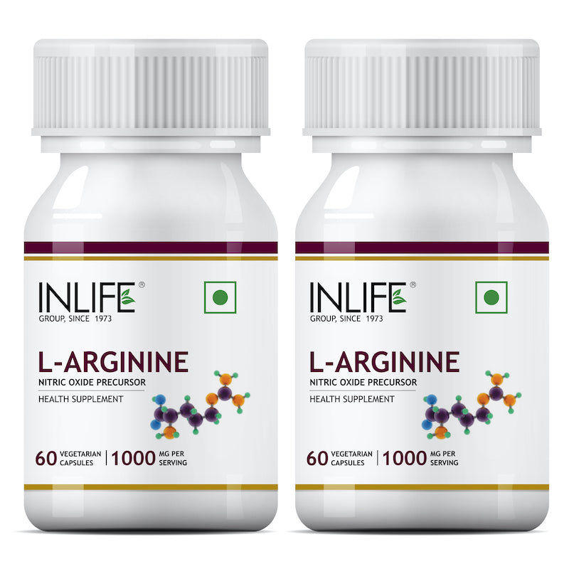 INLIFE L-Arginine (1000mg) Serving Supplement, 60 Vegetarian Capsules