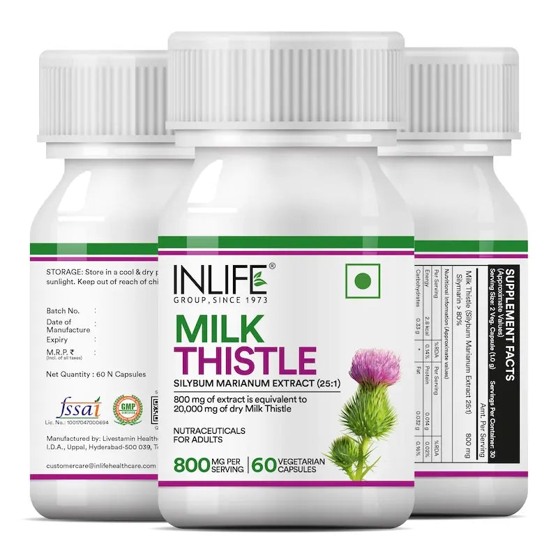 Inlife Milk Thistle Supplement | 800mg Per Serving | Veg. Capsules