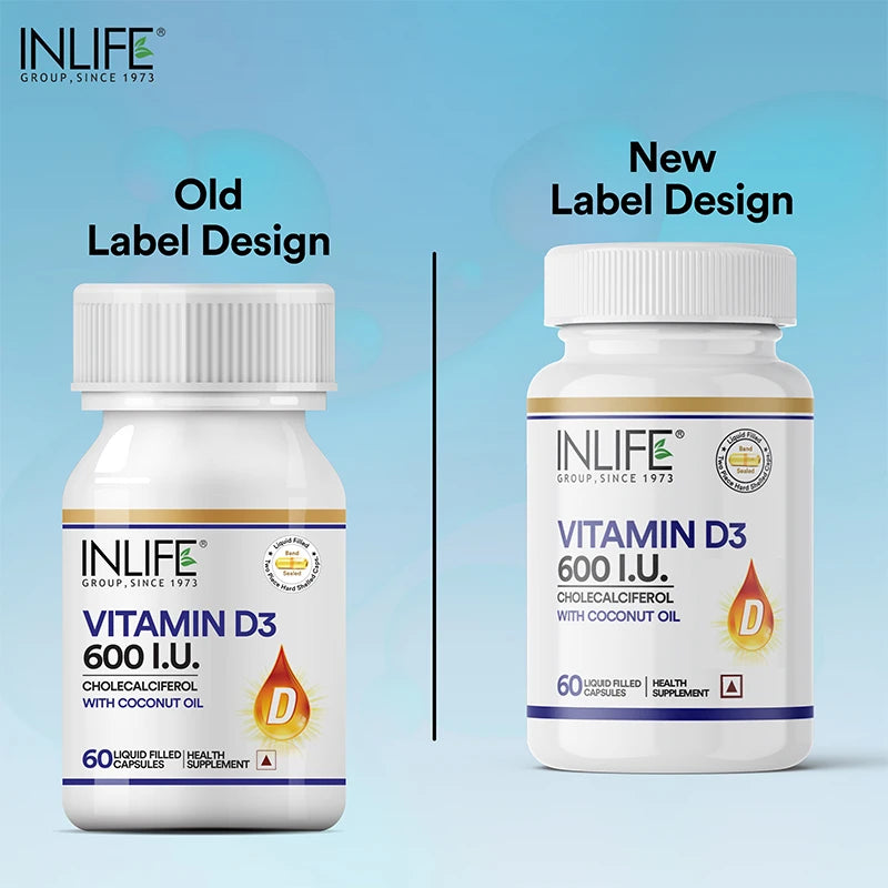 Inlife Vitamin D3 600 IU Cholecalciferol Supplement | 60 Capsules