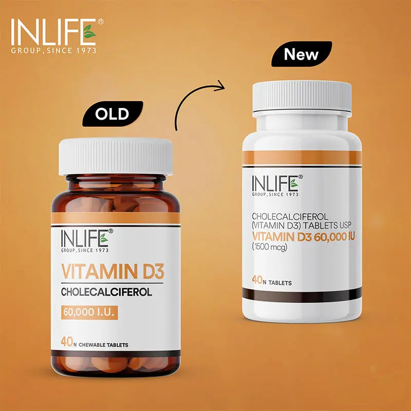 Inlife Vitamin D3 60000 IU Chewable Tablets | Cholecalciferol Supplement | 40 Tablets