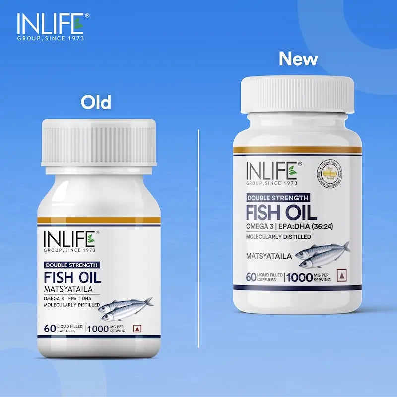 Inlife Fish Oil (Double Strength) Omega 3 Fatty Acids Supplement | 1000mg per serving