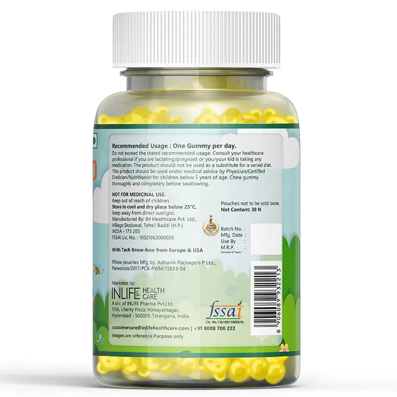 Inlife Vitamin D Supplement |400 IU| 30 Lemon Flavored Gummies