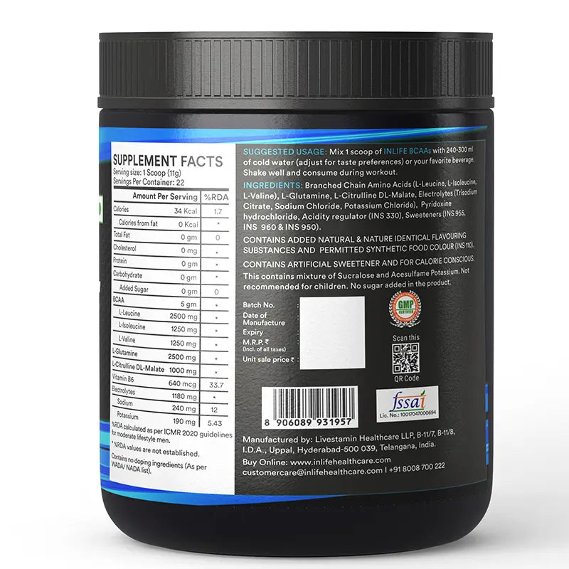 Inlife BCAA Pro Supplement| 250 gm powder