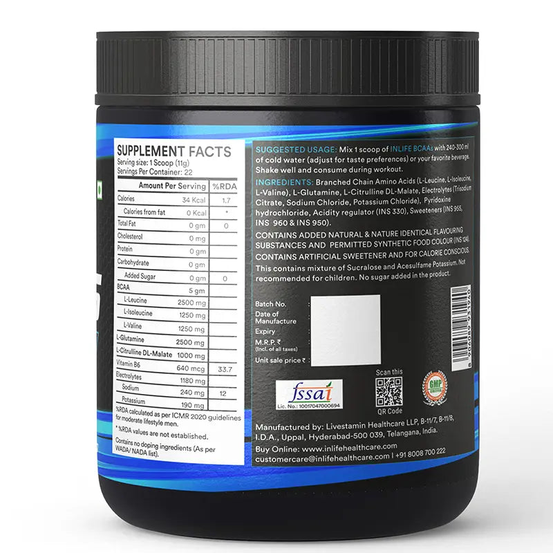 Inlife BCAA Pro Supplement| 250 gm powder