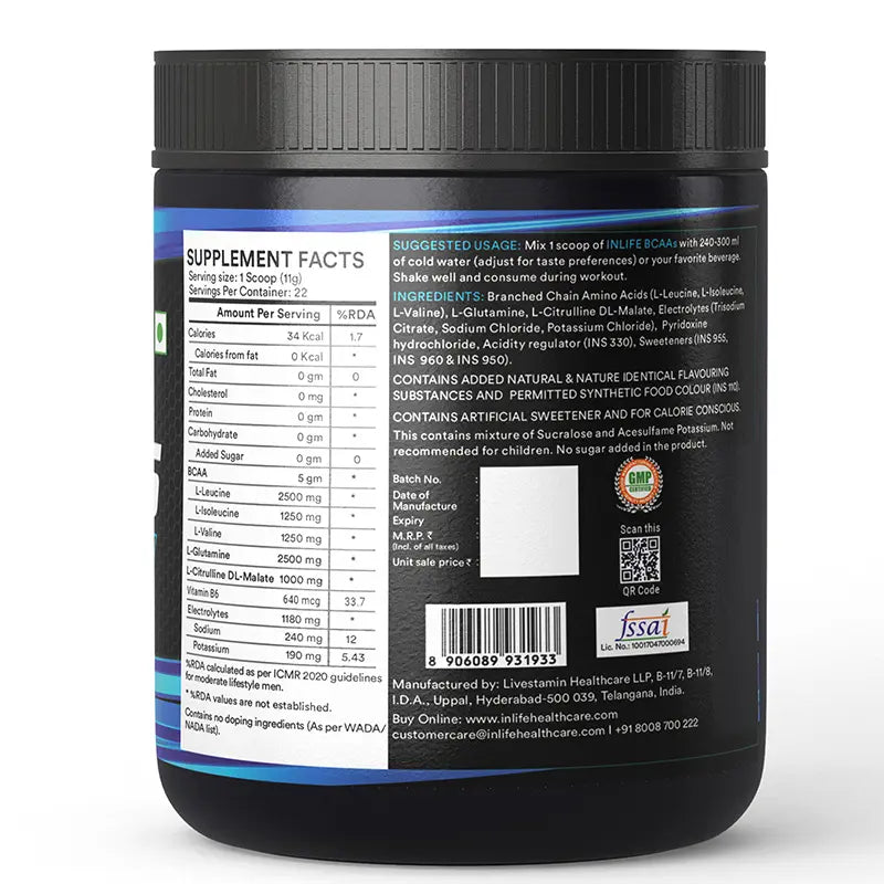 Inlife BCAA Pro Supplement| 250 gm powder