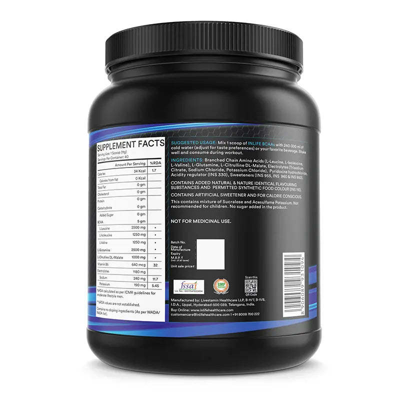 Inlife BCAA Pro Supplement| 250 gm powder