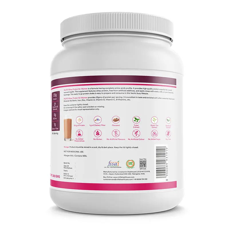 Inlife Whey Protein Powder for Women| 500g | Chocolate