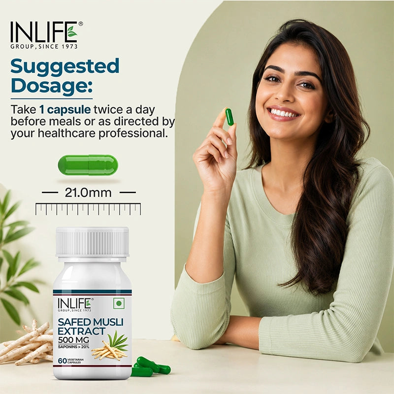 Inlife Safed Musli Extract Supplement, 500mg, Veg. Capsules