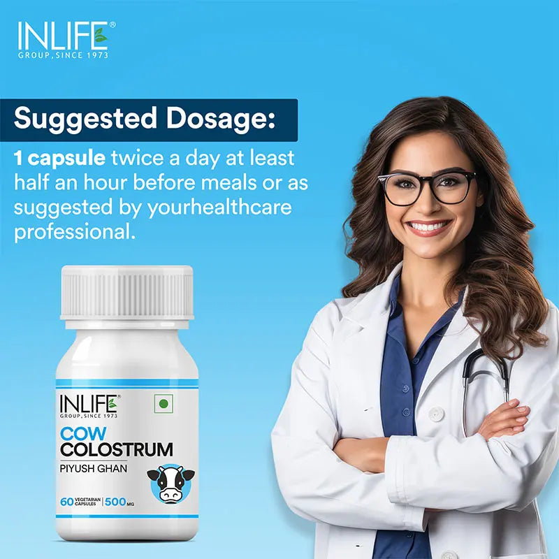 Inlife Cow Colostrum Supplement, 500mg |60 Veg. Capsules