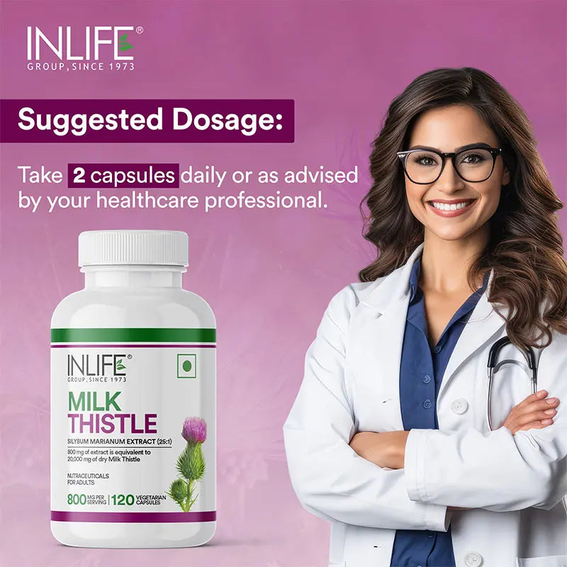 Inlife Milk Thistle Extract 800mg | 80% Silymarin Liver Support Supplement | 120 Veg. Capsules