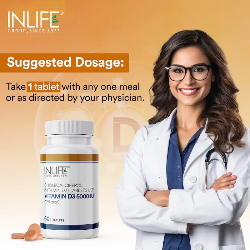 Inlife Vitamin D3 Supplement 5000 IU | 60 Cholecalciferol Tablets