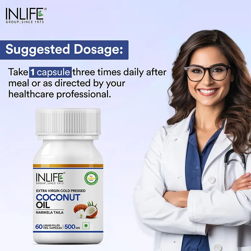 Inlife Coconut Oil Supplement | 500mg | 60 Veg. Capsules