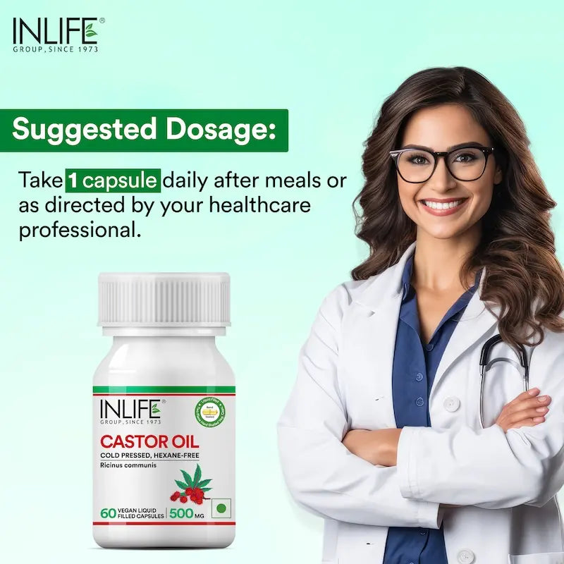 Inlife Castor Oil Supplement | 500mg | 60 Veg. Capsules