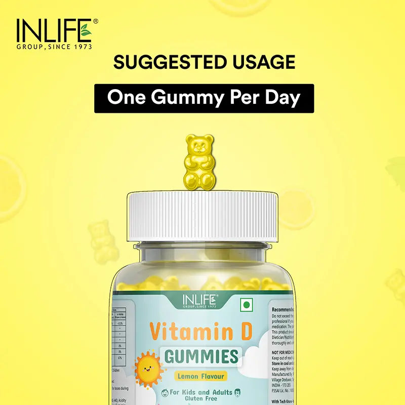 Inlife Vitamin D Supplement |400 IU| 30 Lemon Flavored Gummies