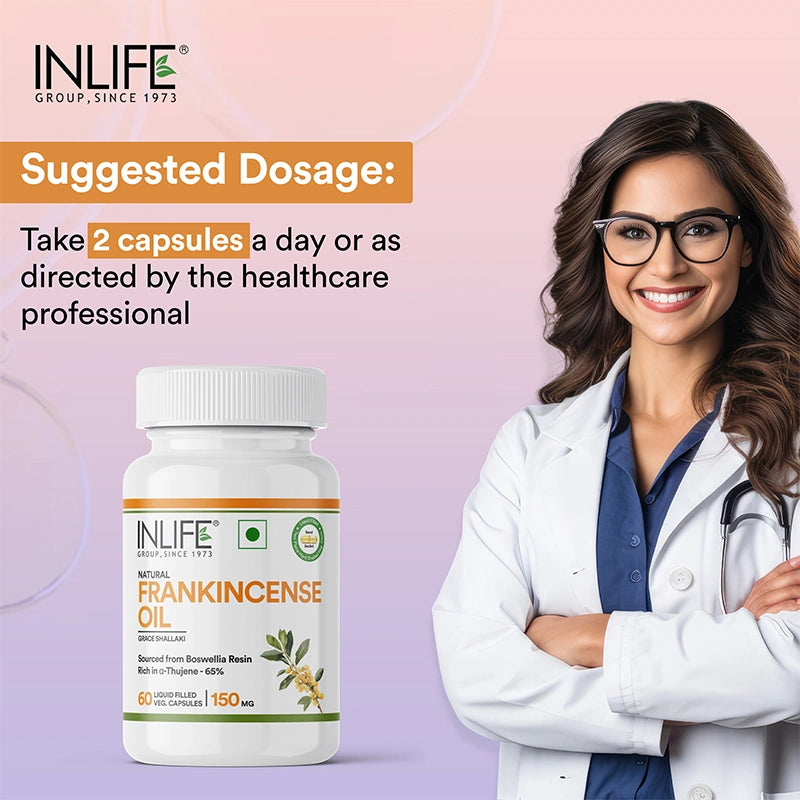 Inlife Natural Frankincense Oil | Liquid-Filled Veg. Capsules | 150 mg