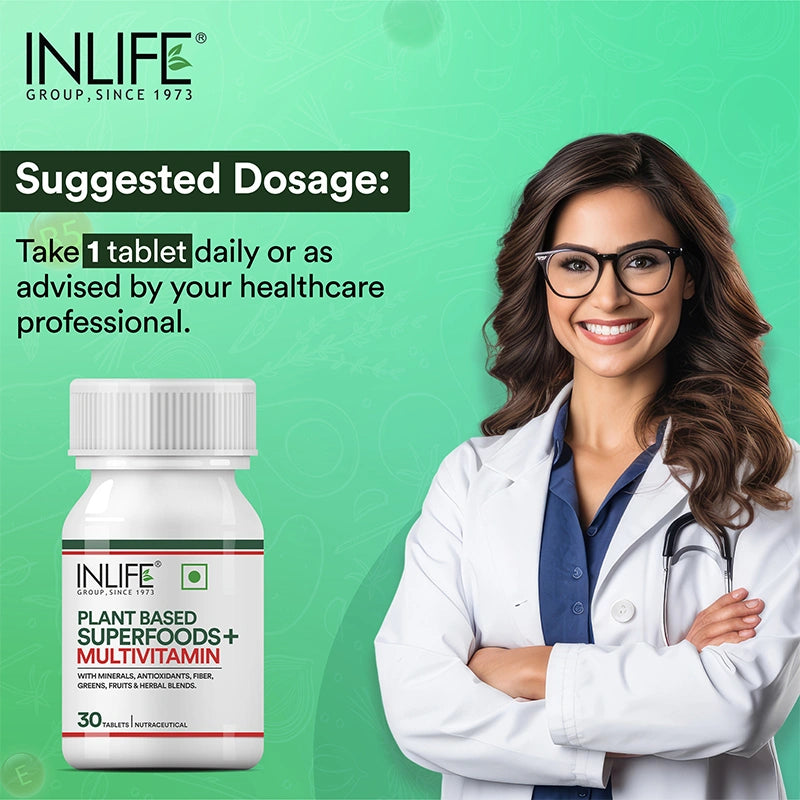 Inlife Plant Based Multivitamins for Men & Women, Superfood, 30 Veg.Tablets