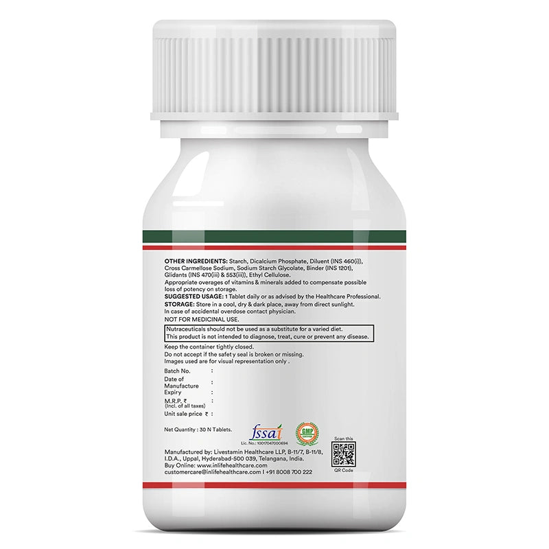 Inlife Plant Based Multivitamins for Men & Women, Superfood, 30 Veg.Tablets