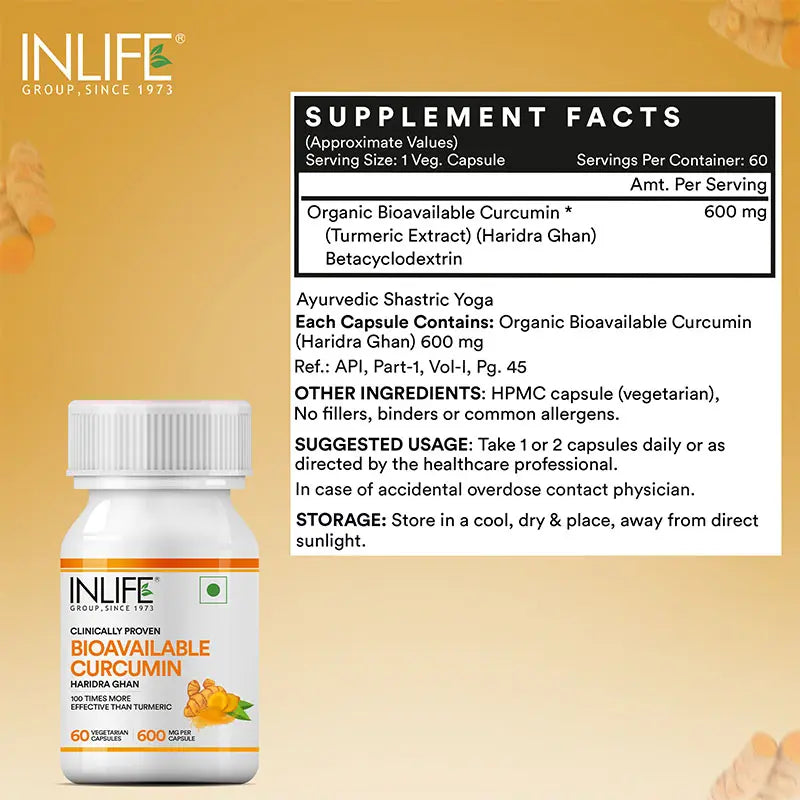 Inlife Bioavailable Curcumin Supplement | 600mg | 60 Veg. Capsules