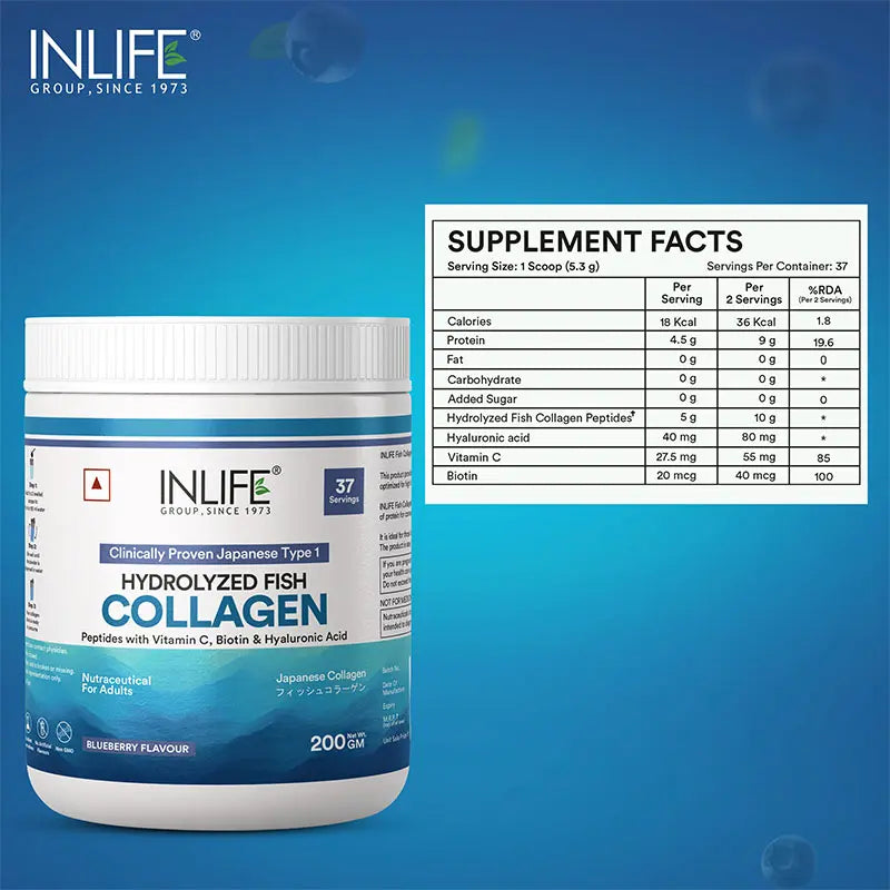 Inlife Japanese Marine Collagen Supplements for Women & Men | Clinically Proven Ingredient | 200g (Available in 3 Flavours)