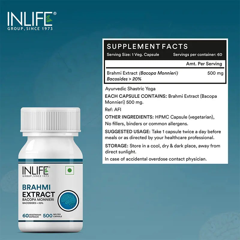 Inlife Brahmi Extract (Bacosides>20%) Supplement - 60 Veg. Capsules