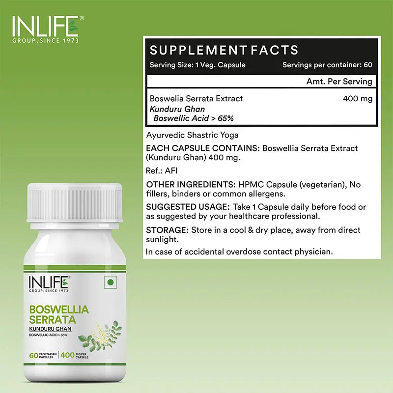 Inlife Boswellia Serrata Supplement, Extract 400mg| 60 Veg. Capsules