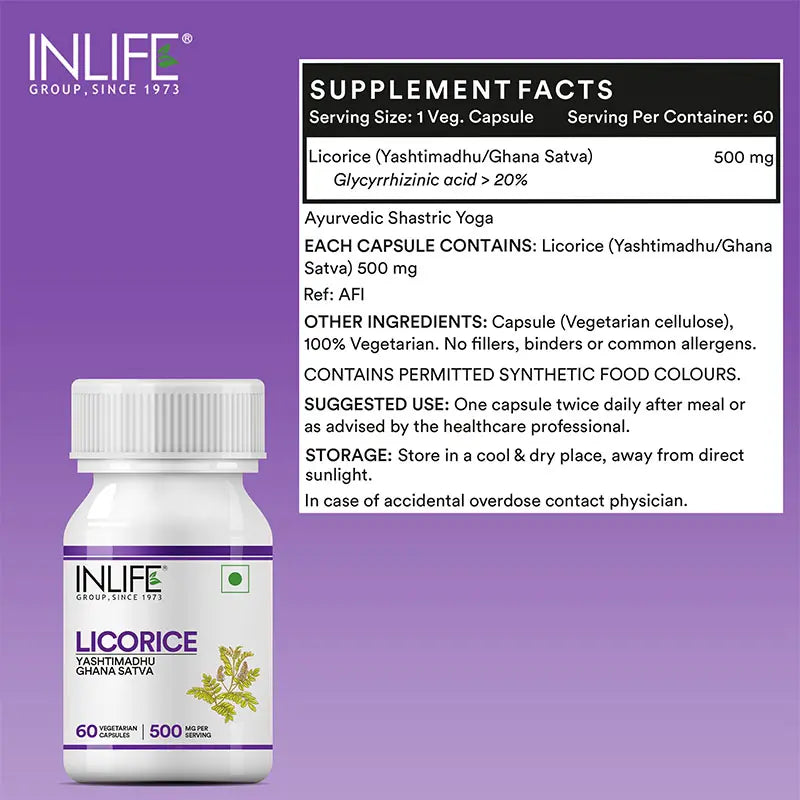 Inlife Licorice Root Supplement | Veg. Capsules