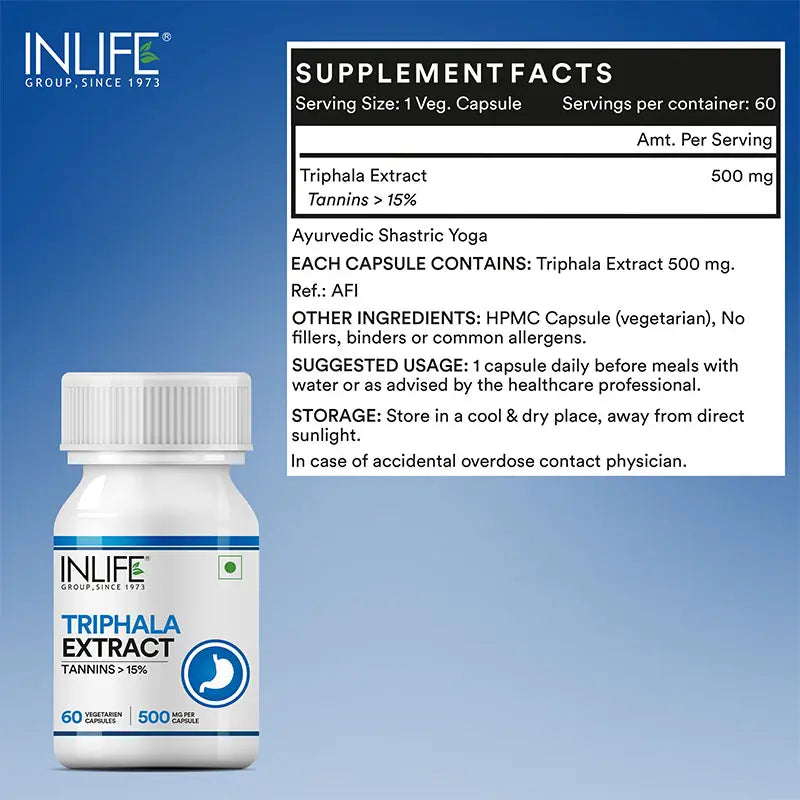 Inlife Triphala Extract Supplement (Tannins>15%) | 500mg | 60 Veg. Capsules