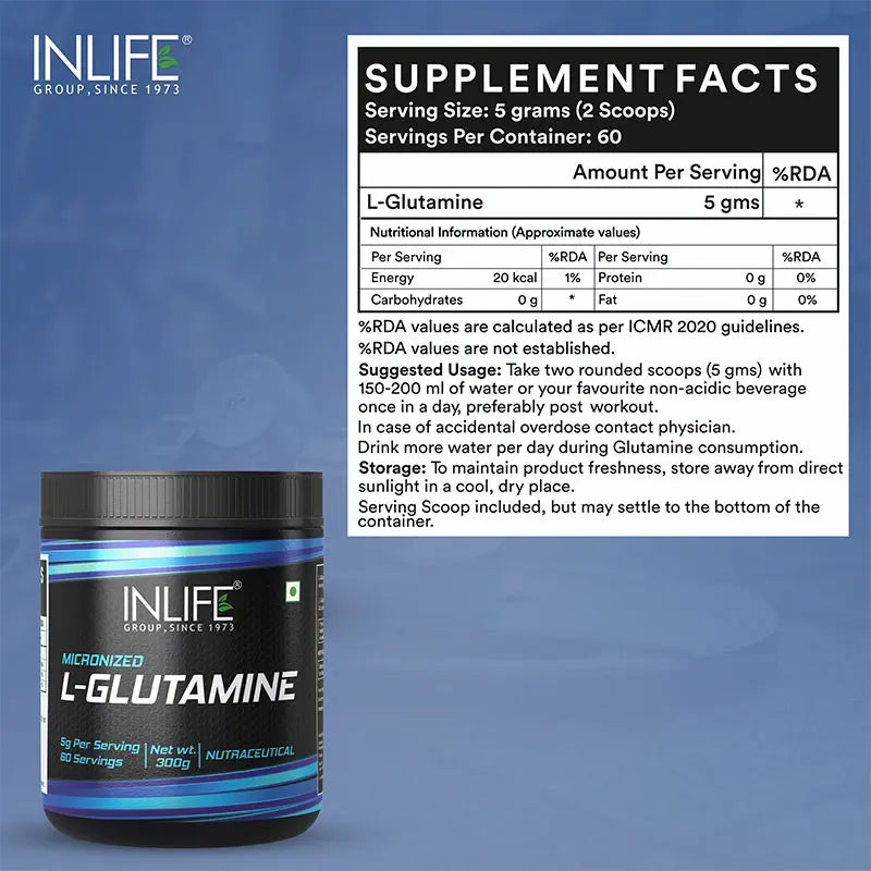 Inlife Micronized L-Glutamine Powder Supplement | 300 grams