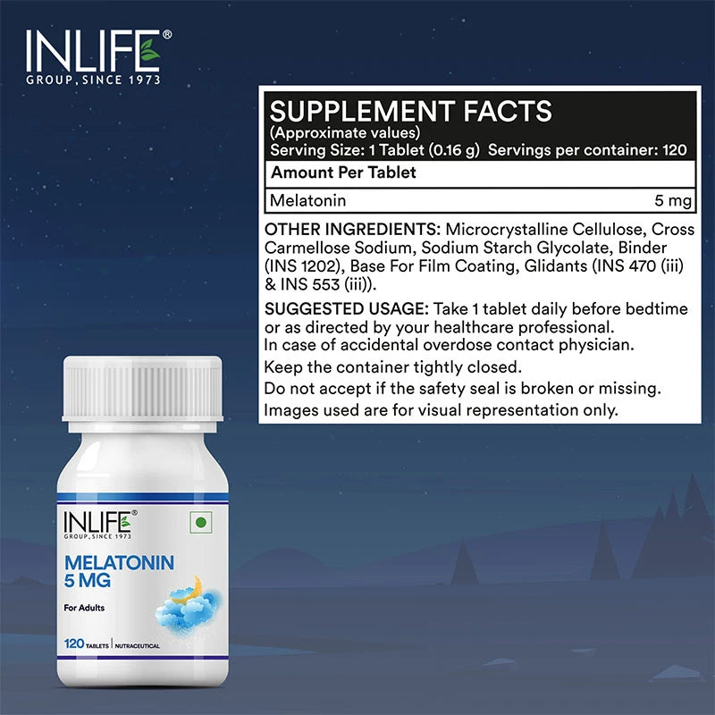 Inlife Melatonin 5mg Supplement for Men & Women | Sleep and Relaxation | 120 Vegetarian Tablets