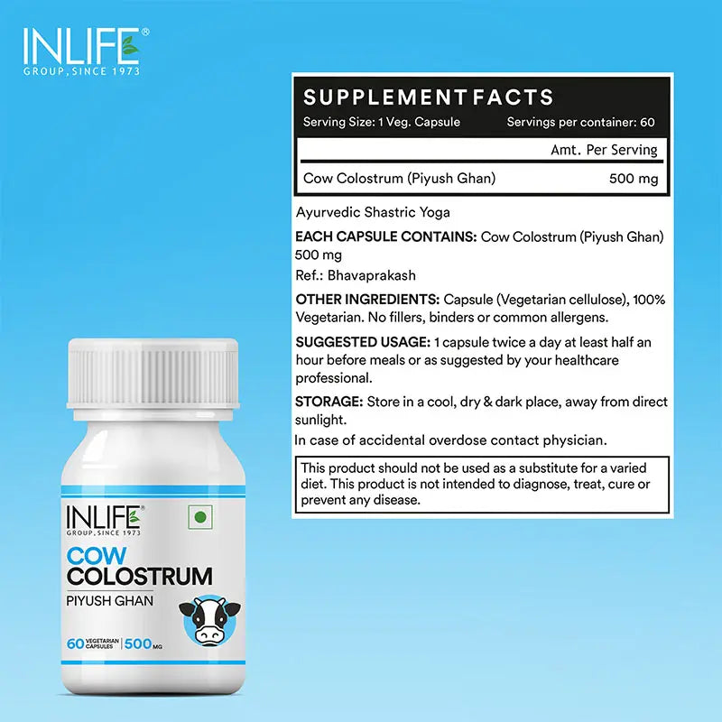 Inlife Cow Colostrum Supplement, 500mg |60 Veg. Capsules