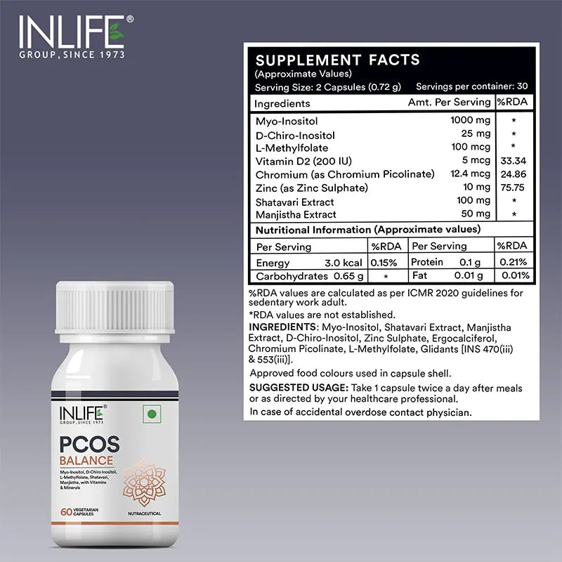 Inlife PCOS Balance Supplement for Women | 60 Veg.Capsules